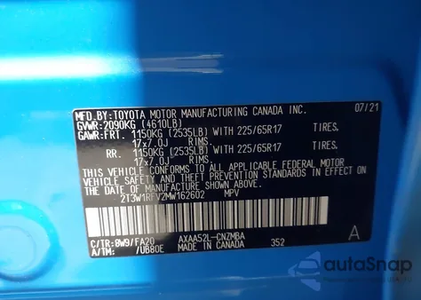 2021 Toyota Rav4 Xle из США, поврежденный, VIN 2T3W1RFV2MW162602